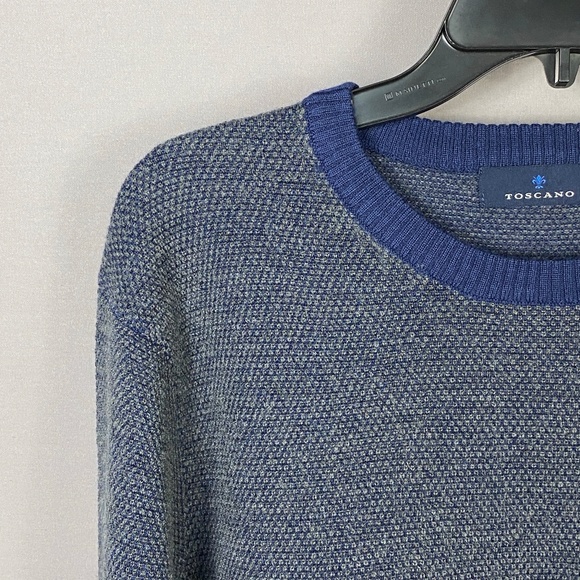 Toscano Mens Merino Wool Blend Crewneck Sweater in Galaxy Blue Size Large - Picture 4 of 9